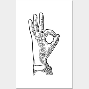 OKAY: Hand Symbol Sign (Black) Posters and Art